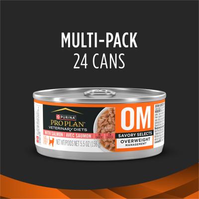 Show full view: Purina Pro Plan Veterinary Diets OM Overweight Management Savory Selects with Salmon Wet Cat Food, 5.5-oz, case of 24 slide 3 of 12