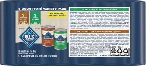 Show full view: Blue Buffalo Homestyle Recipe Variety Pack Adult Lamb & Turkey Canned Dog Food, 12.5-oz, case of 6 slide 3 of 10
