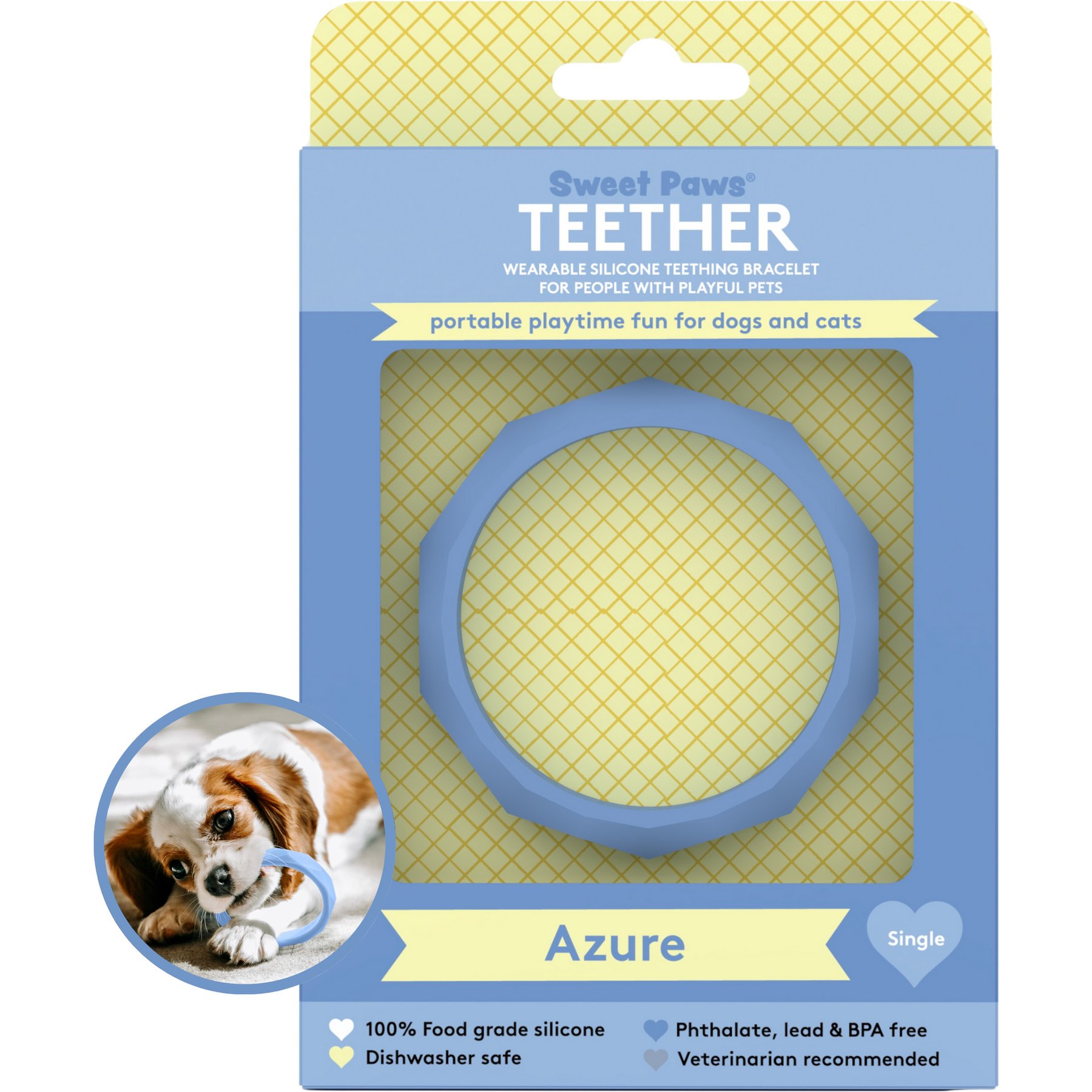Sweet Paws Silicone Teether Dog Chew Toy, Azure