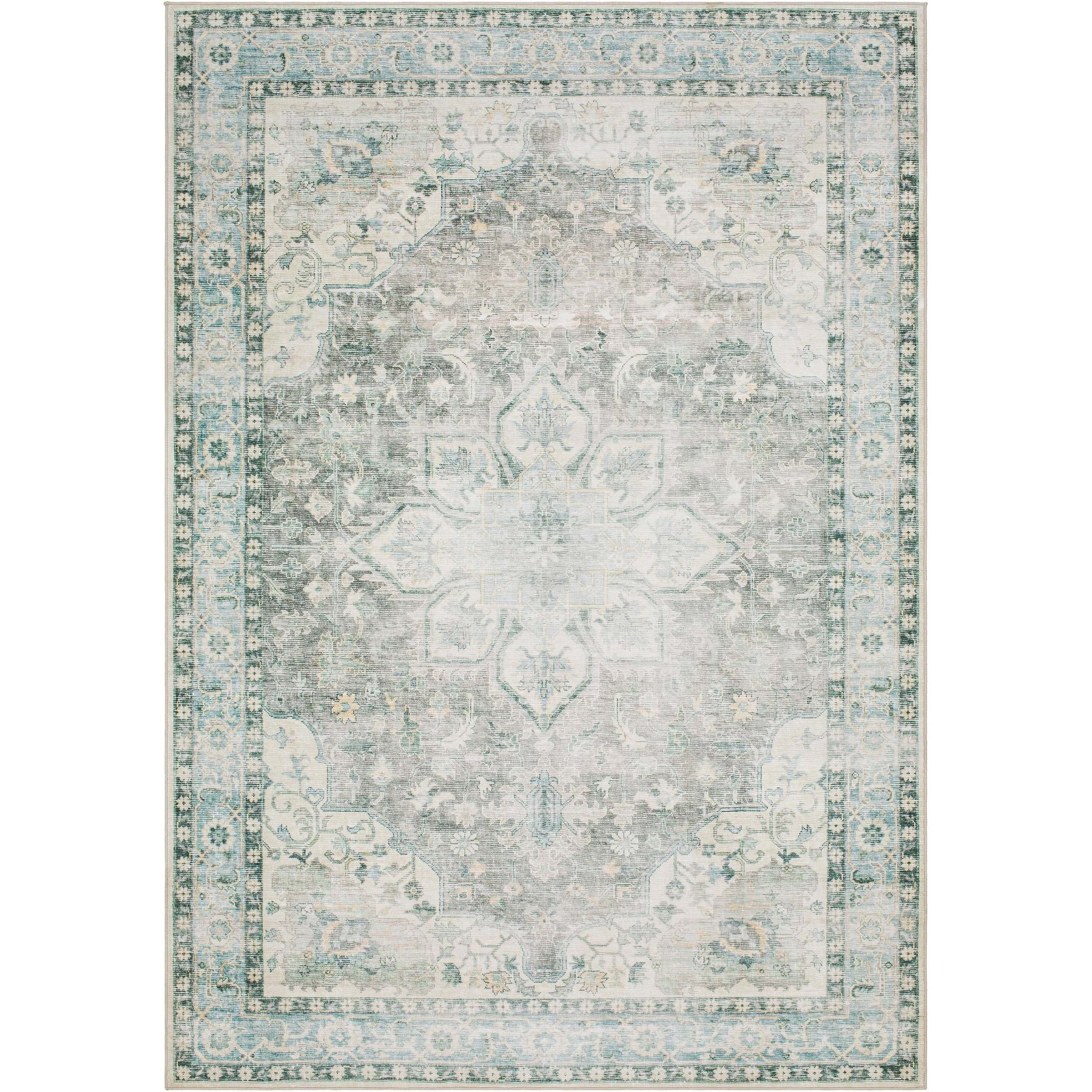 Livabliss Lavable Machine Washable Dog Area Rug, Seafoam/Sage/Mist/Ivory/Slate, 7.5 x 9.42-ft