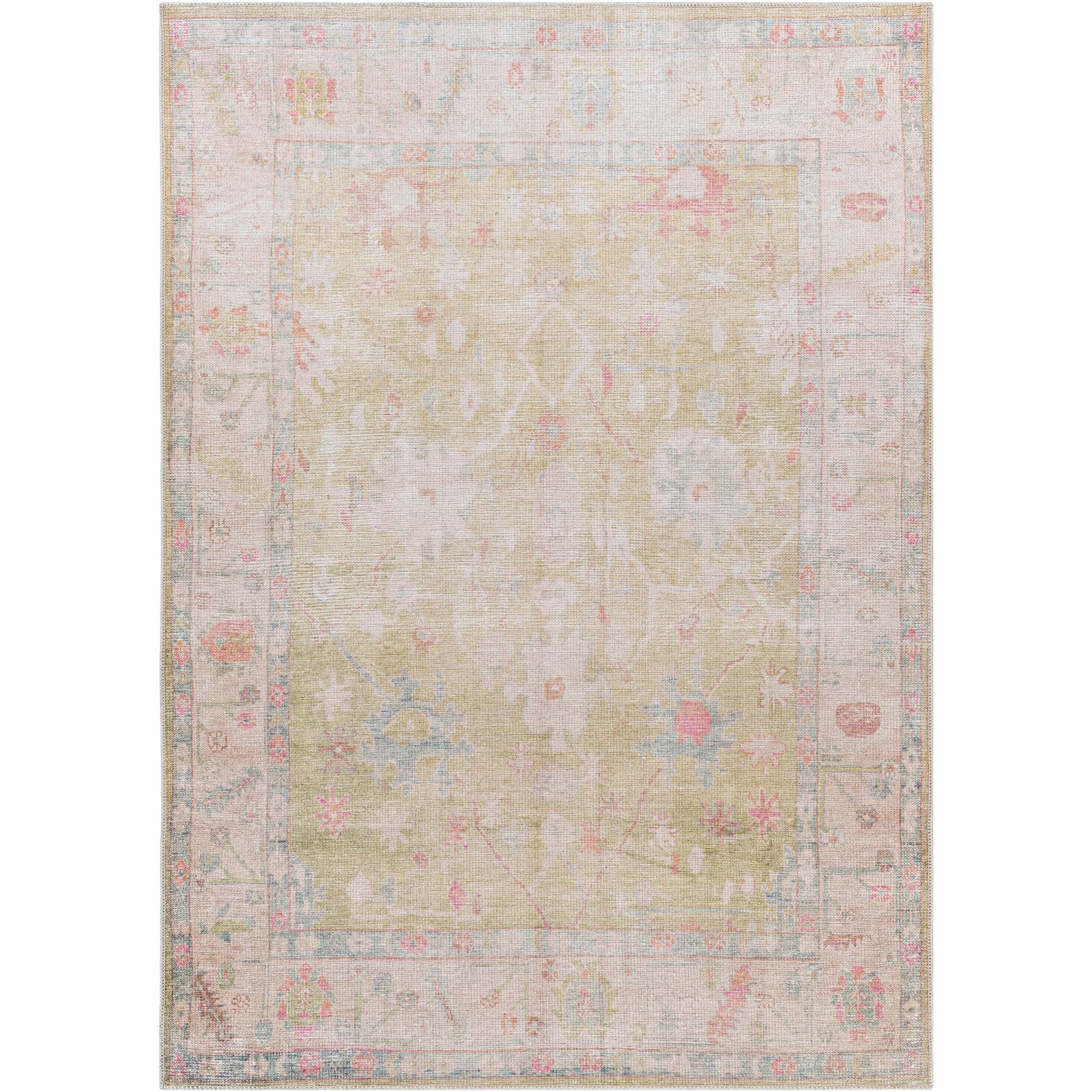 Livabliss Kemer Machine Washable Dog Area Rug, Grass Green/Light Pink/Pale Blue/Dusty Pink/Orange/White, 8.83 x 12-ft