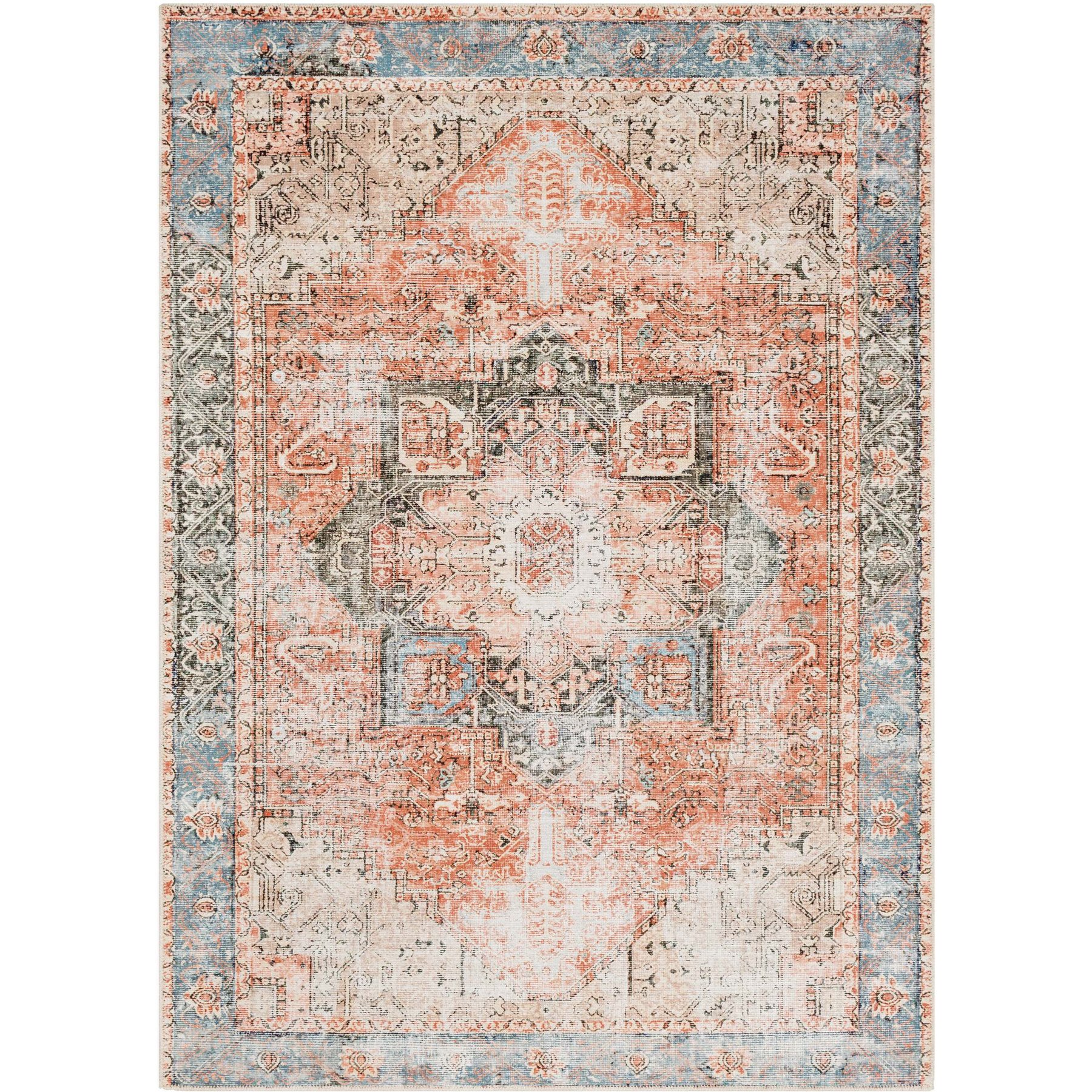 Livabliss Amelie Machine Washable Dog Area Rug, Rust/Light Gray/Beige/Black/Tan/Dusty Pink, 8.83 x 12-ft