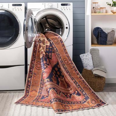 Show full view: Livabliss Amelie Machine Washable Dog Area Rug, Dark Blue/Rose/Burnt Orange/Wheat, 6.58 x 9-ft slide 5 of 8