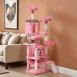 Wooflex Indoor Multi-Level Climbing Tower 75-in Flannel Kitten & Cat Tree & Condo, 19.3 x 19.3 x 74.5-in, Pink