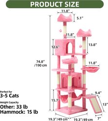Wooflex Indoor Multi-Level Climbing Tower 75-in Flannel Kitten & Cat Tree & Condo, 19.3 x 19.3 x 74.5-in, Pink slide 2 of 7