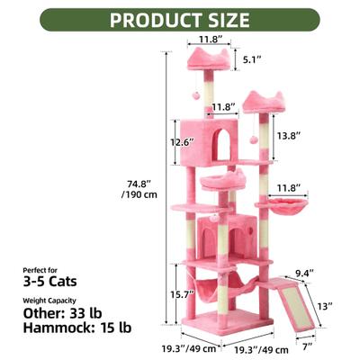 Show full view: Wooflex Indoor Multi-Level Climbing Tower 75-in Flannel Kitten & Cat Tree & Condo, 19.3 x 19.3 x 74.5-in, Pink slide 2 of 9