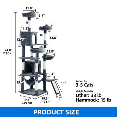 Show full view: Wooflex Indoor Multi-Level Climbing Tower 75-in Flannel Kitten & Cat Tree & Condo, 19.3 x 19.3 x 74.5-in, Dark Grey slide 3 of 9