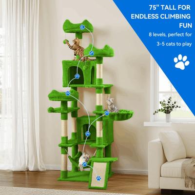 Show full view: Wooflex Indoor Multi-Level Climbing Tower 75-in Flannel Kitten & Cat Tree & Condo, 19.3 x 19.3 x 74.5-in, Green slide 5 of 7