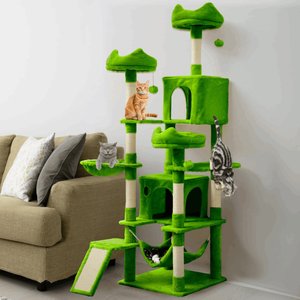 Wooflex Indoor Multi-Level Climbing Tower 75-in Flannel Kitten & Cat Tree & Condo, 19.3 x 19.3 x 74.5-in, Green
