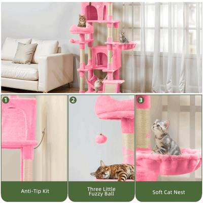 Show full view: Wooflex Indoor Multi-Level Climbing Tower 75-in Flannel Kitten & Cat Tree & Condo, 19.3 x 19.3 x 74.5-in, Pink slide 3 of 9