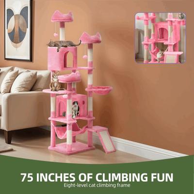 Show full view: Wooflex Indoor Multi-Level Climbing Tower 75-in Flannel Kitten & Cat Tree & Condo, 19.3 x 19.3 x 74.5-in, Pink slide 5 of 9