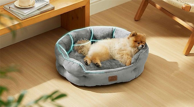Bedsure Round Orthopedic Bolster Anti-Slip Puppy & Kitten Bed with Washable Pillow Cushion