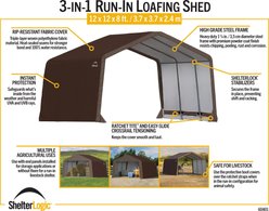 ShelterLogic 3-in-1 Horse Loafing Shed, Brown, 12 x 12 x 8-ft slide 2 of 9