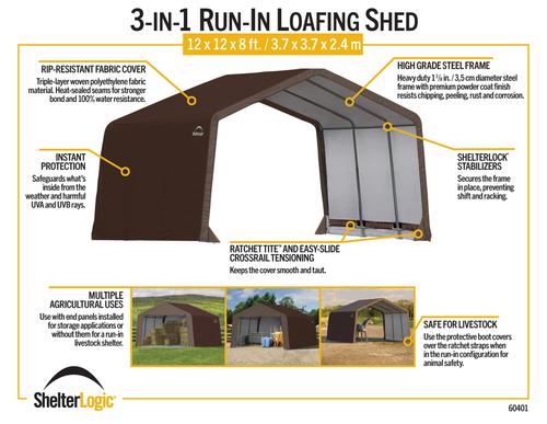 Show full view: ShelterLogic 3-in-1 Horse Loafing Shed, Brown, 12 x 12 x 8-ft slide 9 of 10