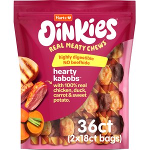 Hartz Oinkies Hearty Kabobs with 100% Real Chicken & Duck Carrot & Sweet Potato Rawhide-Free Natural Dog Treats, 36 count