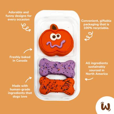 Show full view: Wufers Spooked Jack-o-Lantern Cookies Dog Crunchy Treats, 4-oz bag, 3 count slide 4 of 11