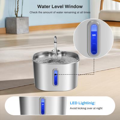 Show full view: NautyPaws Automatic Stainless Steel Cat Water Fountain, 2.2-L slide 4 of 8