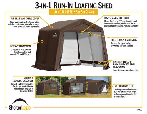 Show full view: ShelterLogic 3-in-1 Horse Loafing Shed, Brown, 10 x 10 x 8-ft slide 9 of 10