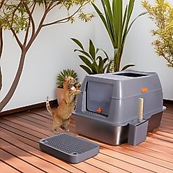Wisfor Enclosed Toilet Leak-Proof Stainless Steel Cat Litter Box with Lid, Filter Pedal & Scoop, X-Large: 23.62-in