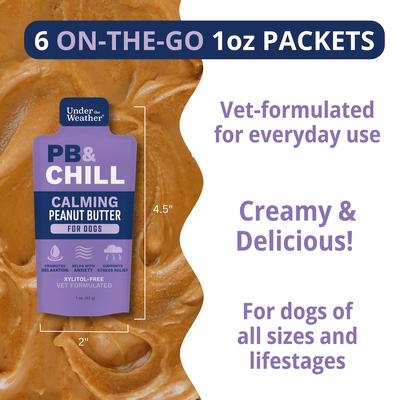 Show full view: Under the Weather PB & Chill Peanut Butter Calming Gel Supplement for Dogs, 1-oz pouch, case of 6 slide 3 of 8