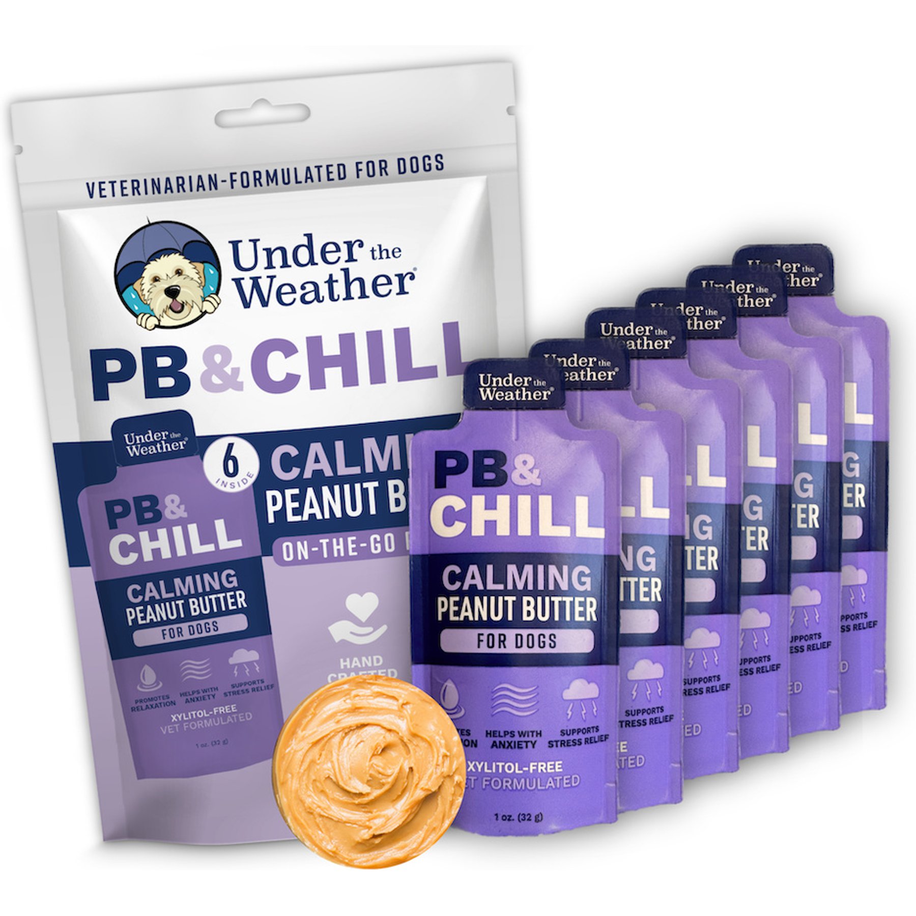 Under the Weather PB & Chill Peanut Butter Calming Gel Supplement for Dogs, 1-oz pouch, case of 6