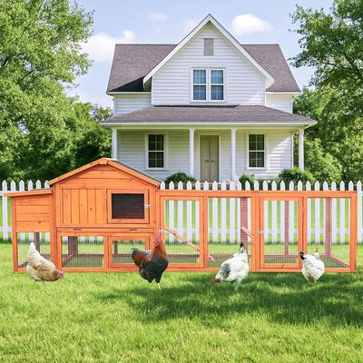 Show full view: Yafylly 111.5-in Outdoor Waterproof Chicken Coop for 3 to 4 Chickens with Run & Nesting Box, Natural, Large slide 7 of 7