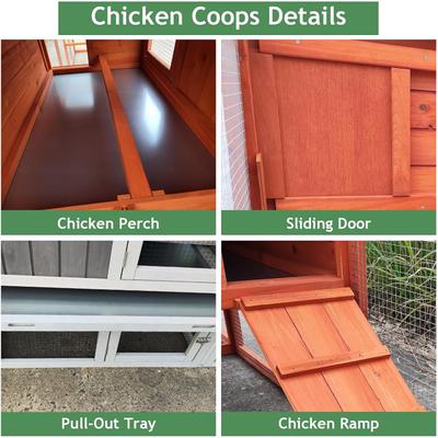 Show full view: Yafylly 111.5-in Outdoor Waterproof Chicken Coop for 3 to 4 Chickens with Run & Nesting Box, Natural, Large slide 6 of 7