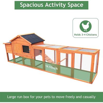Show full view: Yafylly 111.5-in Outdoor Waterproof Chicken Coop for 3 to 4 Chickens with Run & Nesting Box, Natural, Large slide 4 of 7
