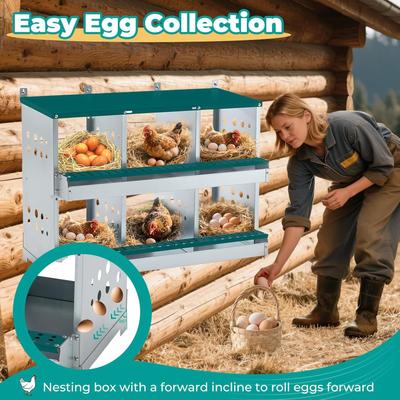 Show full view: Yafylly 6 Compartments Metal Chicken Nesting Box, Green, Large slide 3 of 7