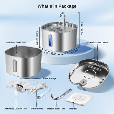 Show full view: NautyPaws Automatic Stainless Steel Cat Water Fountain, 2.2-L slide 8 of 8