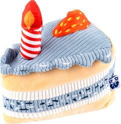 PAWTY TOYS Birthday Cake Plush Squeaky Dog Toy, Medium, White/Blue