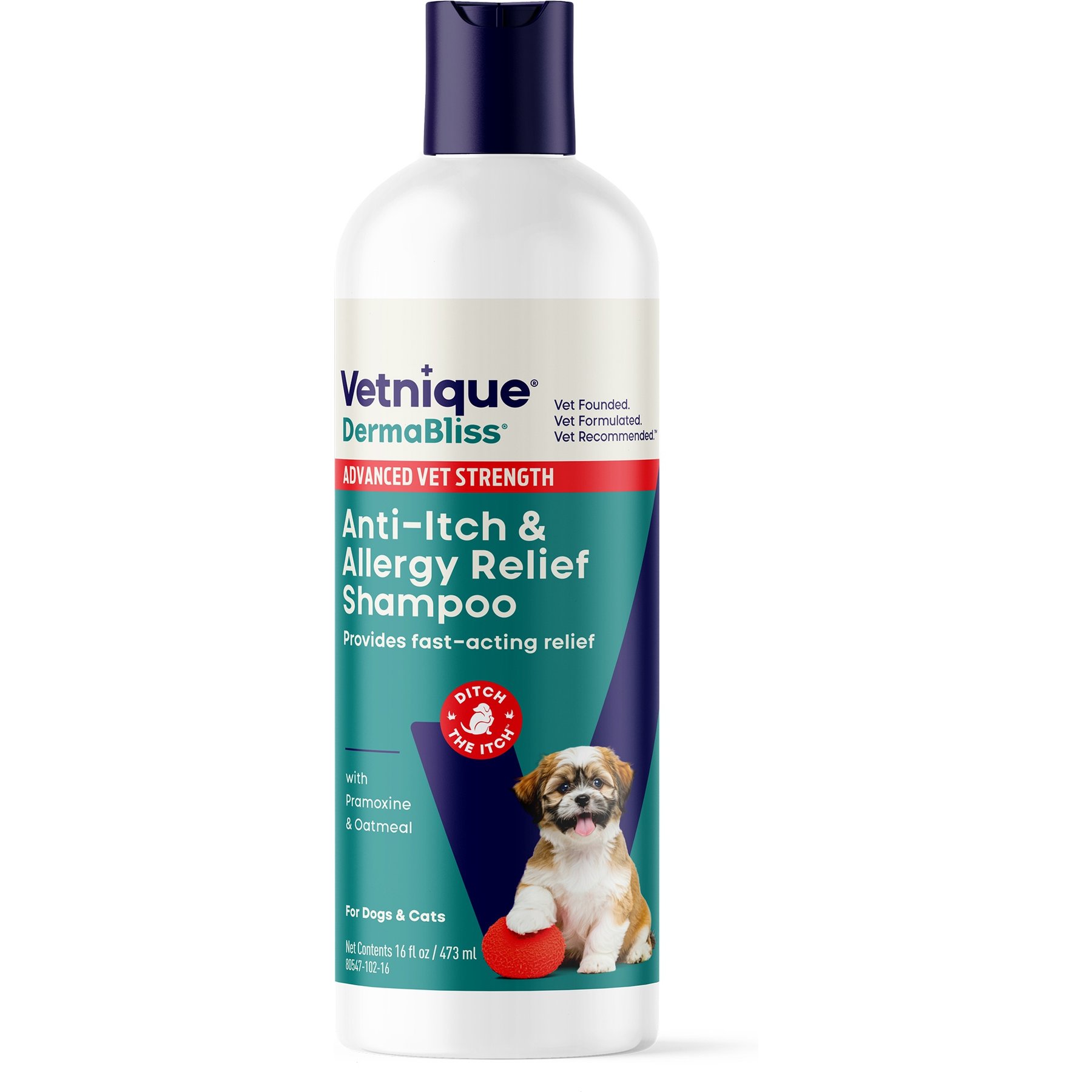 Vetnique Labs Dermabliss Advanced Vet Strength Allergy & Itch Relief Anti-Itch Cat & Dog Shampoo, 16-fl oz bottle