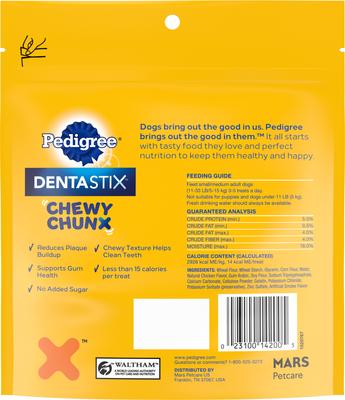 Show full view: Pedigree DentaStix Chewy Chunx Chicken Flavor Small/Medium Dental Dog Treats, 4-oz pouch slide 3 of 11