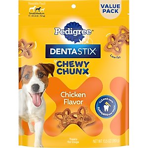 Pedigree DentaStix Chewy Chunx Chicken Flavor Small/Medium Dental Dog Treats, 13.5-oz pouch