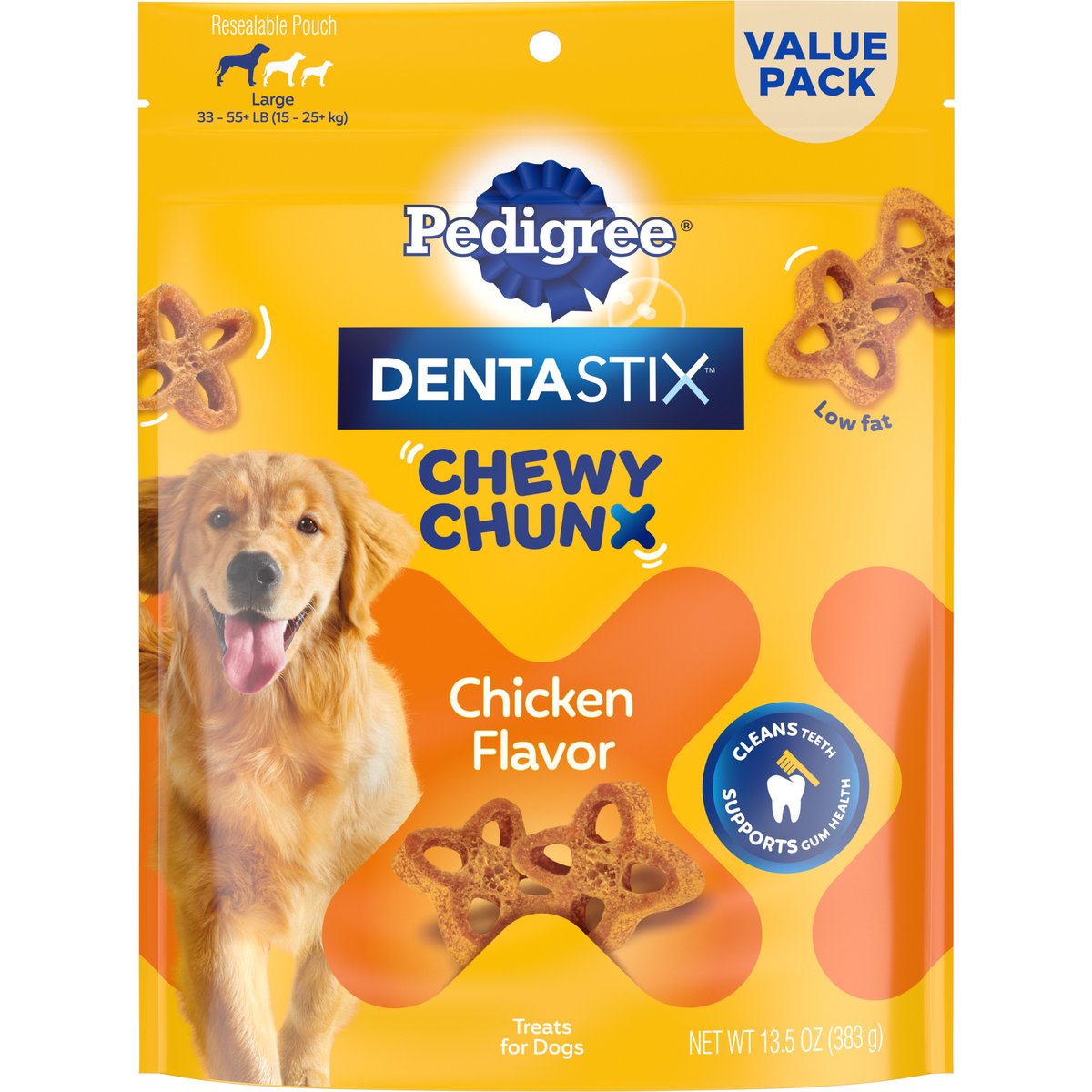 Pedigree DentaStix Chewy Chunx Chicken Flavor Large Dental Dog Treats, 13.5-oz pouch