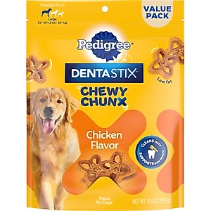 Pedigree DentaStix Chewy Chunx Chicken Flavor Large Dental Dog Treats, 13.5-oz pouch
