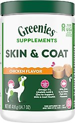 Greenies Skin & Coat Chicken Flavored Soft Chew Fish Oil Skin & Coat Supplement for Dogs, 80 count, 14.7-oz tub