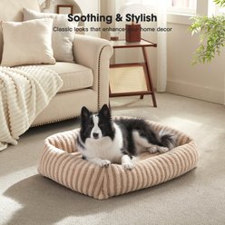 Invenho Soft Rabbit & Teddy Velvet Plush Rectangle Orthopedic Bolster Dog & Cat Bed with Removabe Cover, Beige, 20-in slide 2 of 8