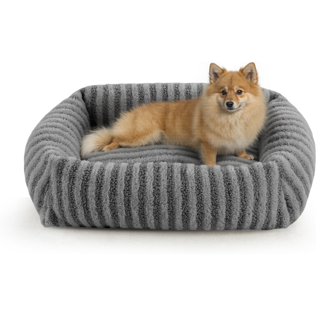 AIPERRO Rectangular Pillow-Shaped Bolster Dog & Cat Bed with Removable Cover, Brown, Small