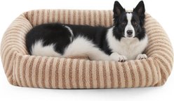Invenho Soft Rabbit & Teddy Velvet Plush Rectangle Orthopedic Bolster Dog & Cat Bed with Removabe Cover, Beige, 30-in