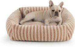 Invenho Soft Rabbit & Teddy Velvet Plush Rectangle Orthopedic Bolster Dog & Cat Bed with Removabe Cover, Beige, 20-in