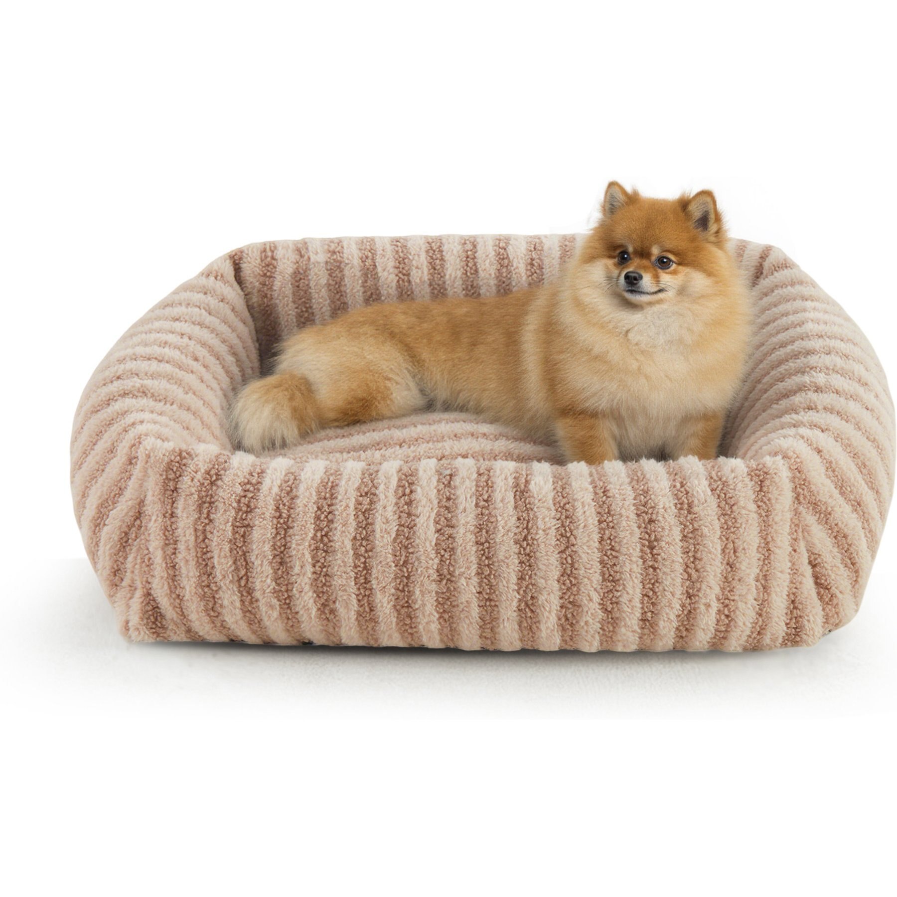 Invenho Soft Rabbit & Teddy Velvet Plush Rectangle Orthopedic Bolster Dog & Cat Bed with Removabe Cover, Beige, 25-in