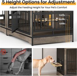 Yafylly Indoor Furniture Style Double Door Dog Crate with Rotatable Feeding Bowl, Large: 78.7 inch, Grey slide 2 of 8