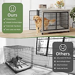 Yafylly Wooden Furniture Style End Table Double Door Dog Crate with Wheels, X-Large, Gray slide 2 of 7
