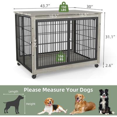 Show full view: Yafylly Wooden Furniture Style End Table Double Door Dog Crate with Wheels, X-Large, Gray slide 2 of 7
