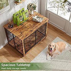 Yafylly Wooden Furniture Style End Table Double Door Dog Crate with Wheels, X-Large, Rustic Brown slide 2 of 7