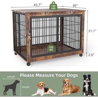 Show full view: Yafylly Wooden Furniture Style End Table Double Door Dog Crate with Wheels, X-Large, Rustic Brown slide 3 of 7