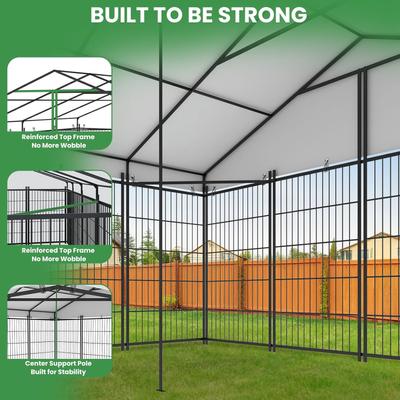 Show full view: Yafylly Outdoor Roof Cover Animal Hutch Metal Coop Fence Dog Kennels with 2 Feeders & Double Lock, Black, Large slide 6 of 8