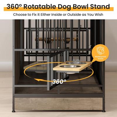 Show full view: Yafylly Indoor Furniture Style Double Door Dog Crate with Rotatable Feeding Bowl, Large: 78.7 inch, Grey slide 8 of 8