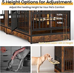 Yafylly Indoor Furniture Style Double Door Dog Crate with Rotatable Feeding Bowl, Large: 78.7 inch, Rustic Brown slide 2 of 8